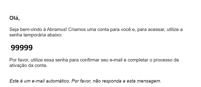 Exemplo do e-mail de verificação com o código de 5 dígitos